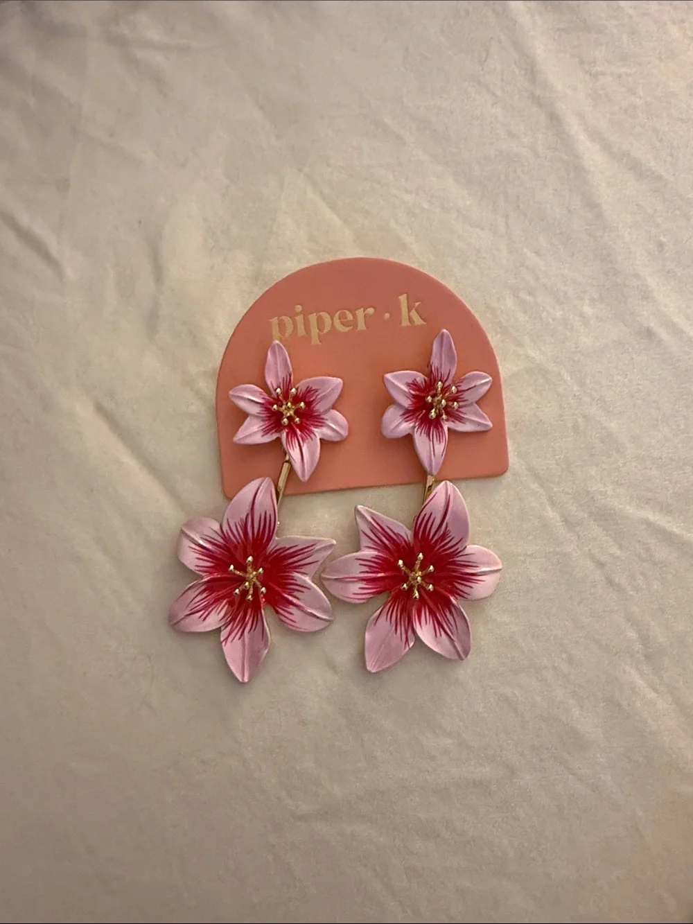 Piper Pink and Magenta Layered Floral Drop Earrings